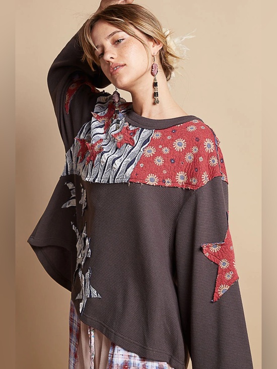 POL Tops - POL Lead By Stars Sweatshirt With Patchwork Star Detail NWT Sz M